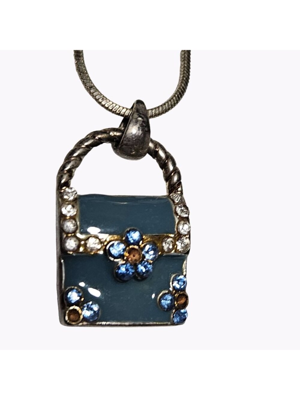 Cool Jewels Retro Pendant Necklace Blue Jeweled Handbag Purse Charm Jewelry